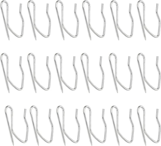 18pcs Metal Curtain Hooks, 1.2 Inch Drapery Pin and Hook for Pleated Drapes, Stainless Steel Door/Window/Shower Curtain, Silver