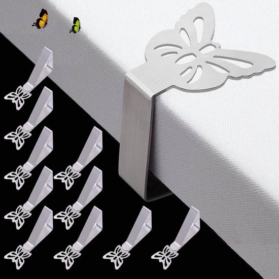 Tablecloth Clips for Outdoor Thick Tables 10 Pack, Butterfly Picnic Table Cloth Holder Clip Indoor, Heavy Duty Stainless Steel Cover Clamp for Party Wedding Home Restaurant Camping Accessories