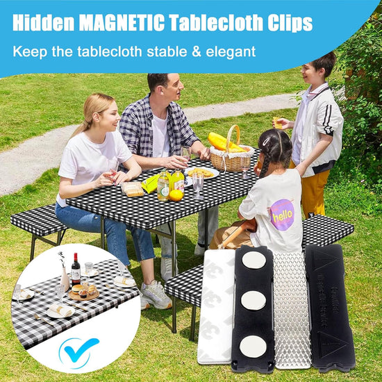 Tablecloth Clips for Thick Tables 6 Pack, Invisible Magnets Picnic Table Cloth Holder Clip Indoor Outdoor Large Clamp for Dining Tables Bench Cover Party Restaurant Camping RV Essential Accessories