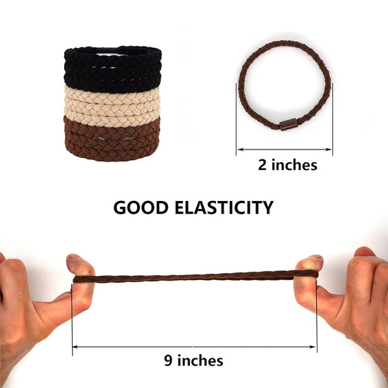 20 Pieces Braided Hair Ties For Men Guys, For Curly Thick Long Hair Elastic Bracelet Hair Ties, No Damage, NO Slip, No Rip Hair Ties For Many Hair Types (Black, Brown And Khaki)
