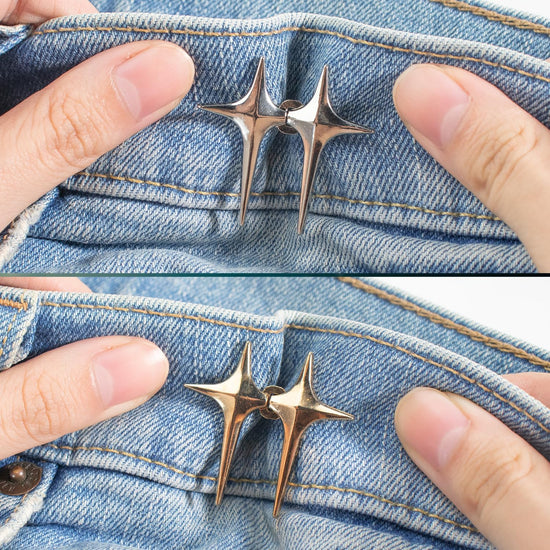 Jeans Button, 4 Sets Adjustable Star Button for Jeans, Detachable Decorative Waist Buckles, Perfect Fit Tighten Waist Adjustment Instant Button Pins for Pants - Silver