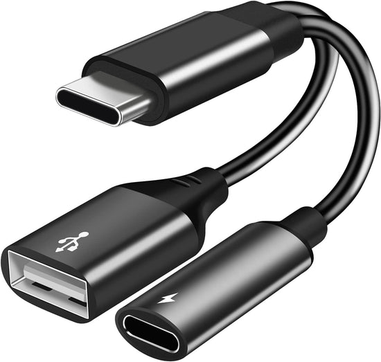 USB C OTG Adapter, 2 in 1 USB C Male to USB Female with 60W PD Charging Port Adapter Compatible with Galaxy S23 S22 Note 20, LG V40 V30, Google Pixel 6 XL,Google Chromecast with Google TV (Black)