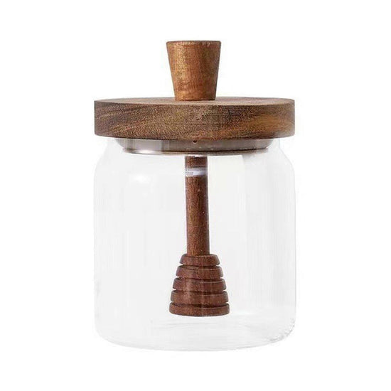 Honey Jar Set 500ml Glass with Wooden Spoon Lid, Airtight Transparent Honey Pot for Easy Monitoring, Wide Opening