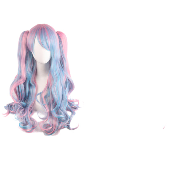 Lolita Clip-on Ponytail Wig Long Curly Double Ponytail Cosplay Wig Pink Blue Blonde