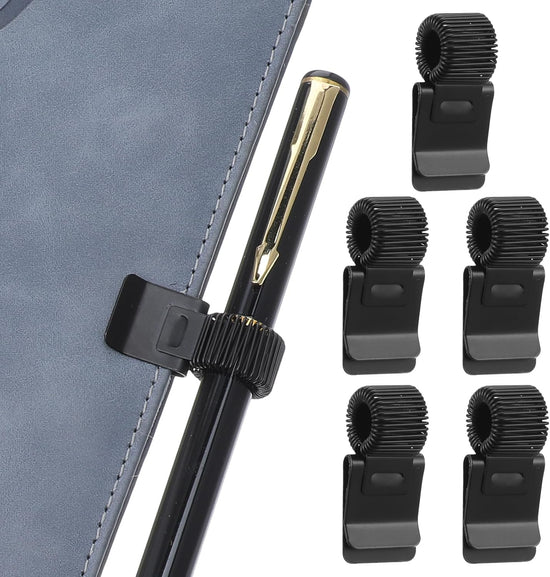 5Pcs Pen Loop Holder, Black Pen Clip Board Holders, Metal Pen Holder Clips with Adjustable Spring Loop, Pen Pencil Holder Organizer, for Notebook and Clipboard in Home, Office, Pocket