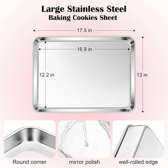 Cookie Sheet for Baking, 18”x13” Stainless Steel Baking Sheet Pan for Oven, Large Non Toxic Metal Baking Tray for Cake Cookies, Healthy & Rust Free, Mirror Finish & Dishwasher Safe, 1 Pack