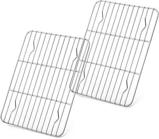 Small Baking Rack Set of 2, Stainless Steel Metal Roasting Cooking Racks, Size – 8.6"x6.2", Non Toxic & Rust Free, Fit for Small Toaster Oven, Dishwasher Safe