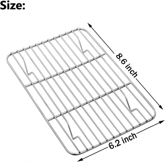 Small Baking Rack Set of 2, Stainless Steel Metal Roasting Cooking Racks, Size – 8.6"x6.2", Non Toxic & Rust Free, Fit for Small Toaster Oven, Dishwasher Safe