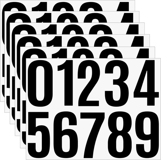 4 Inch Large Vinyl Number Stickers - 6 Sheets Mailbox Address Numbers for House - Self Adhesive 1-10 for Door, Trash Cans, Cars, Signs, Party Decor (Black)