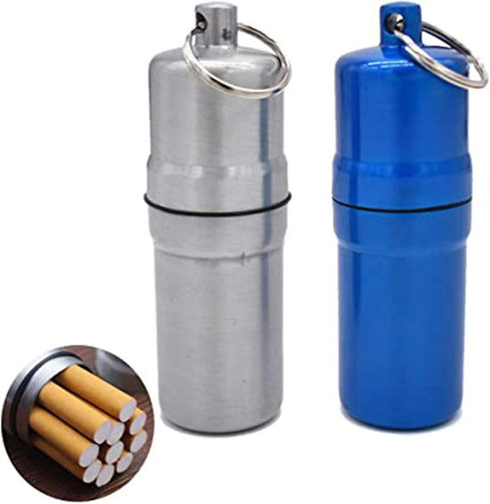 Cigarette Box, Aluminum Alloy Cigarette Case, Airtight Smell Proof Container, Cylinder Sealed Portable Waterproof Unique Birthday for Women Men 2pcs