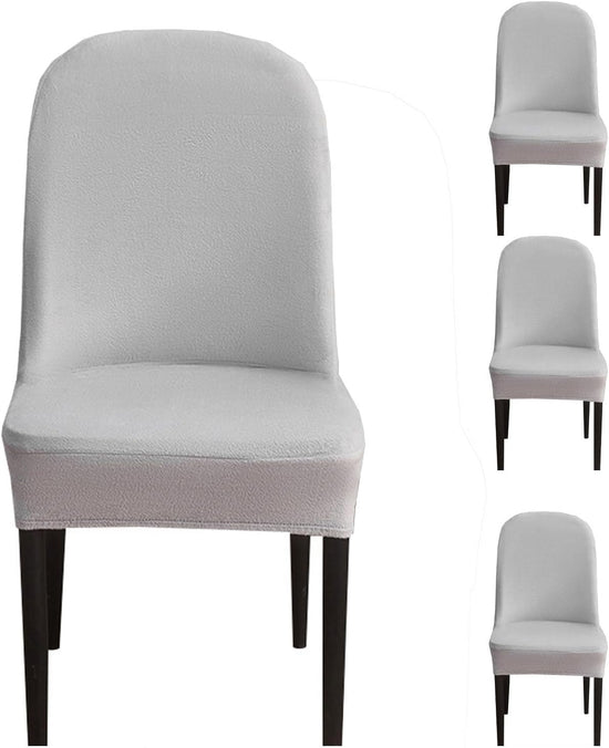 Curved Dining Room Chair Covers,Round Back Dining Chair Slipcovers, Curved Thick Plush Office Chair Covers Slipcovers, Wingback Dining Chair Covers Slipcovers Dining Room Chair Protectors(Silver gray,