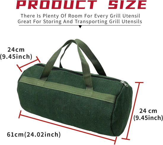 Grill Accessory Storage Bag, 24" Extra Thick Canvas Grill Utensil Storage Bag, Double Zipper Grill Tool Storage Bag, BBQ Tool Storage Bag Carry Bag for Camping Hiking Barbecue