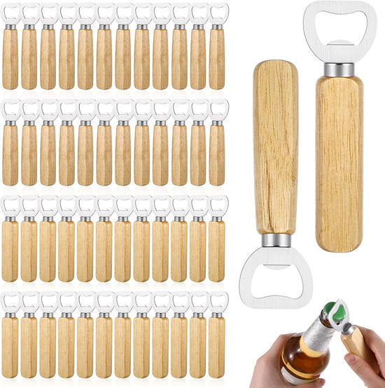 50 PCS Stainless Bottle Opener Bulk Wooden Beer Opener Set, Wood Handheld Heavy Duty Bottle Openers for Bartender Wedding Party Home Kitchen KTV Bar Restaurant