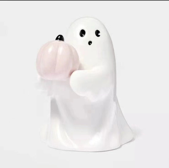 Halloween Resin Middle Finger Ghost Decorations 8CM Pink Pumpkin Ghost with Spranks for Garden and Crafts