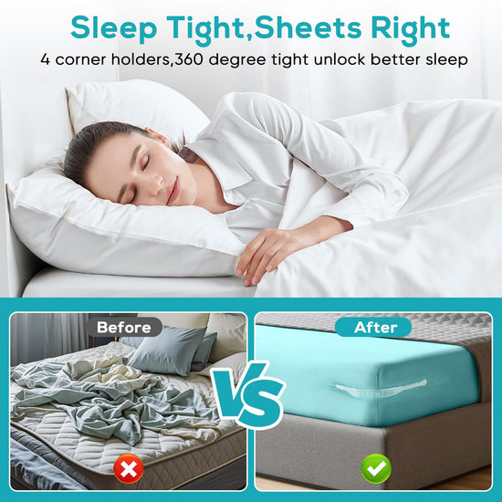 Invisible Sheet and Bed Cover Fastener Set of 4 White Keeps Sheets Tight Removable Storable