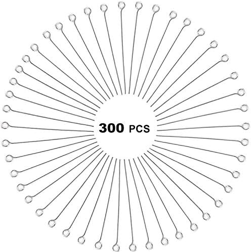 304 Stainless Steel Open Eye Pins for Jewelry Making, 4cm 300pcs Silver