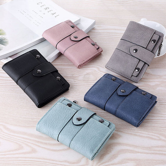 Foldable Leather Wallet for Women Small Card Holder Black