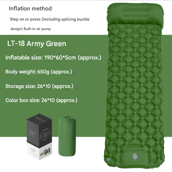 Self-Inflating Camping Mattress Compact Olive Green Lightweight Thick Inflatable Mat Compatible with Double Camping Single Mat Attachable