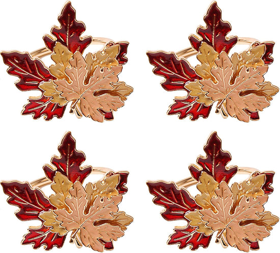 Fall Maple Leaf Napkin Rings Set of 4 Thanksgiving Maple Napkins Holder with Rhinestones Maple Leaves Serviette Buckle Holder for Fall Harvest Table Accessories Home Decor