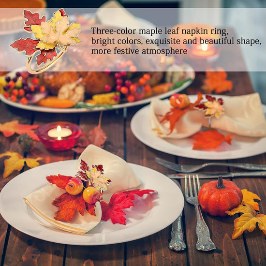 Fall Maple Leaf Napkin Rings Set of 4 Thanksgiving Maple Napkins Holder with Rhinestones Maple Leaves Serviette Buckle Holder for Fall Harvest Table Accessories Home Decor
