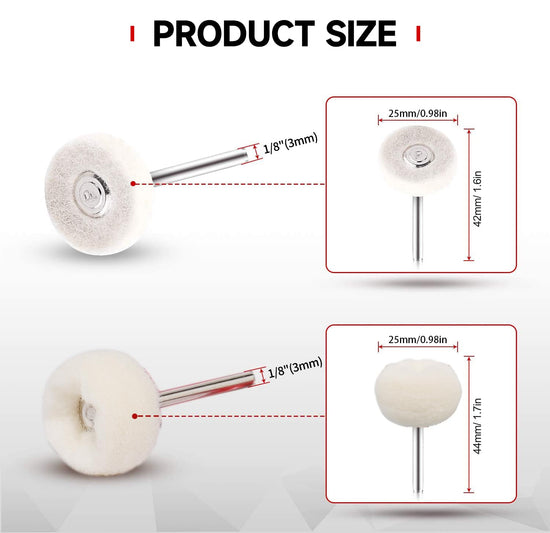 50 PCS 1 Inch Wool Felt Polishing Accessory Kits, 25 Each Spherical/Flat Buffing Wheels for Proxxon Dremel Rotary Tool - 1/8" Shank, Ideal for Wood Metal Jewelry and Glass Polishing