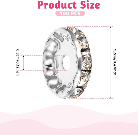 Rhinestone Beads for Pens Making, 100 Pcs 12mm Bulk Beadable Spacer Beads Rhinestone Bead Glitter Wave Diamond Crystal Bead for DIY Pens Bracelet Jewelry Making Craft Supplies(Style2)