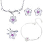 925 Sterling Silver Jewelry Sets Romantic Cherry Blossoms Flower Necklace+Earrings+Ring+Bracelet For Women Gift