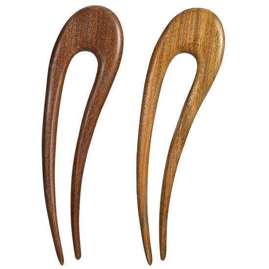 2 Pack Wooden Hair Fork French Hair Pins for Women Wood Hairs Sticks U Shape Hairs Prong Updo Vintage Hairr Bun Clip for Chignon