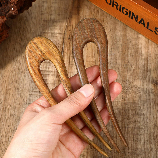 2 Pack Wooden Hair Fork French Hair Pins for Women Wood Hairs Sticks U Shape Hairs Prong Updo Vintage Hairr Bun Clip for Chignon