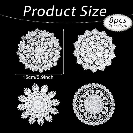 8 Pcs Crochet Lace Doilies for Tables White Round Lace Doilies 6 Inch Placemat Vintage Laces Coasters Decors for Kitchen Dining Room Wedding Vase Decoration