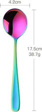 7-Inch Soup Spoons,  6 Pieces Bouillon Spoon,18/10 Stainless Steel Finished Table Dinner Spoons Set of 6 (Rainbow)