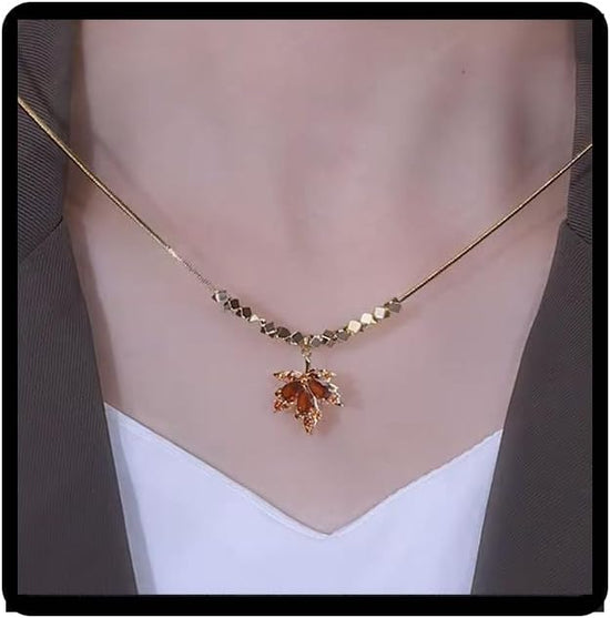 Leaf Necklace, Beaded Chain Necklace For Women Gold Plated Pendant Necklace Rhinestone Choker Necklace Simple Dainty Trendy Thanksgiving fall Necklace Jewelry Gift