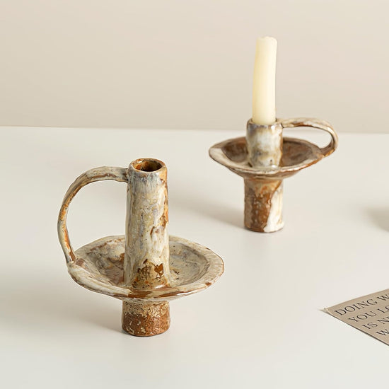 Taper Candle Holders, Vintage Ceramic Pillar Brass Candle Holder, Handmade Candlesticks Holders, Candle Sticks Holder Decor 7/8" ID Set of 2