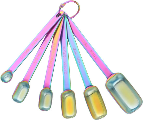 Meisha 6PCS Measuring Spoons Set, Premium Heavy Duty Stainless Steel Metal Kitchen Measuring Tools Set, for Cooking Baking, for Dry or Liquid, Fits in Spice Jar - Rainbow