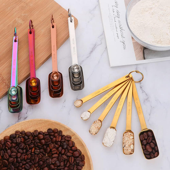 Meisha 6PCS Measuring Spoons Set, Premium Heavy Duty Stainless Steel Metal Kitchen Measuring Tools Set, for Cooking Baking, for Dry or Liquid, Fits in Spice Jar - Rainbow