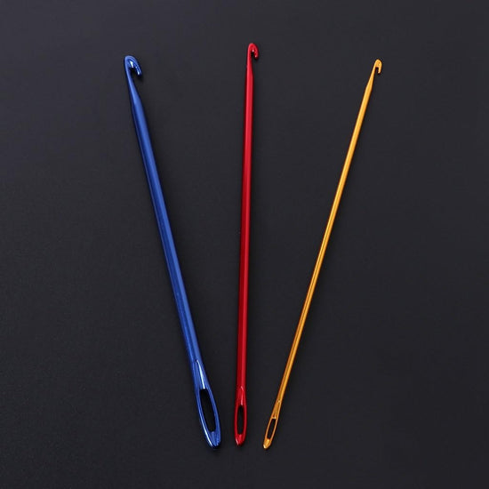 Afghan Aluminium Crochet Hook Knitting Needle Hand Knit Tool with Threading Hole