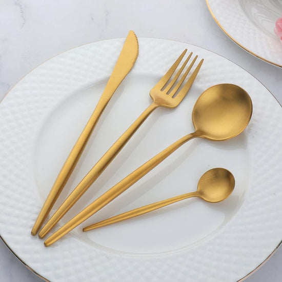 12 PCS Modern Stainless Steel Dinnerware Flatware Set, Reusable Popular Dinner Fork, Widely Use on Home, Restaurant, Party, 8.6 Inch, Gold