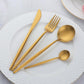 12 PCS Modern Stainless Steel Dinnerware Flatware Set, Reusable Popular Dinner Fork, Widely Use on Home, Restaurant, Party, 8.6 Inch, Gold