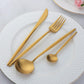 12 PCS Modern Stainless Steel Dinnerware Flatware Set, Reusable Popular Dinner Fork, Widely Use on Home, Restaurant, Party, 8.6 Inch, Gold