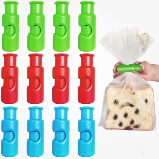 New Squeeze Clips for Chips & Other Food Bags - Grip Sticks & Sealers - Snack Closure - Plastic Sealing Clip for Bread - Colorful 12PC