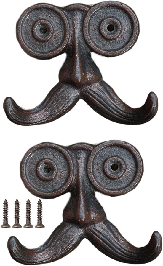 2 Pack Wall Hooks Cast Iron Mustache Hook Vintage Coat Hook Wall Mounted Coat Hooks Country House Double Hook Suitable for Garden Kitchen Utensils(Vintage Black)