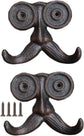 2 Pack Wall Hooks Cast Iron Mustache Hook Vintage Coat Hook Wall Mounted Coat Hooks Country House Double Hook Suitable for Garden Kitchen Utensils(Vintage Black)