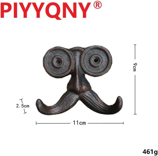 2 Pack Wall Hooks Cast Iron Mustache Hook Vintage Coat Hook Wall Mounted Coat Hooks Country House Double Hook Suitable for Garden Kitchen Utensils(Vintage Black)