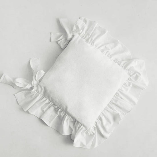Farmhouse Indoor Chair Cushions for Dining Non-Slip Rocking Chair Cushions with Zipper Ruffled Cotton Seat Cushion for Kitchen White Retro Chair Pads with Ties 14.5&