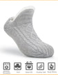 Women Knitted Slipper Socks Cozy Sherpa Fuzzy Non Slip Winter Indoor Double Layer Bedroom Grey Medium Wide