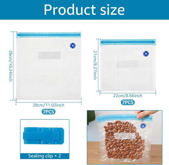 Vacuum Sealer Bags Leak Proof Reusable Food Storage Keep Fresh Easy to Use Zipper Freezer Space Saving Gallon Bag for Kitchens (14)
