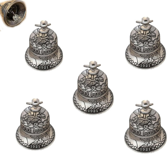 Morgan Silver Dollar Bell,Halloween Witch Silver Bells Decorations,Antique Metal Hanging Bell Ornaments,1921new Silver Coin Bells Pendant,Christmas Dining Table Vintage Tiny Call Hand Bell (5)
