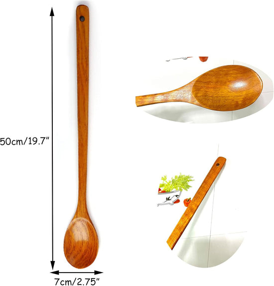 Extra Long Handle Wooden Spoon -19.7 inch Wooden Kitchen Utensils Wood Stirring Wood Soup Cooking Mixing Hardwood Cookware