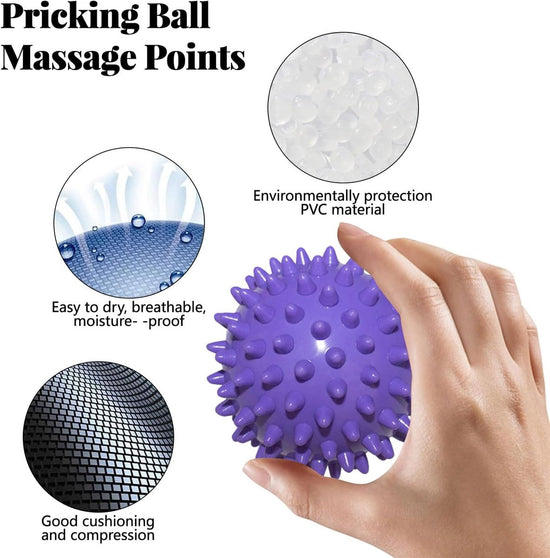 Massage Balls (Set of 2) - Trigger Point Balls - Massage Balls with Relief Points - Pointed Balls - Hedgehog Balls - Massage Balls - Trigger Point Exercise Balls - For Massaging Hand, Leg, Shoulder, Hip and Foot Muscles (Green/Purple 7.5 cm)