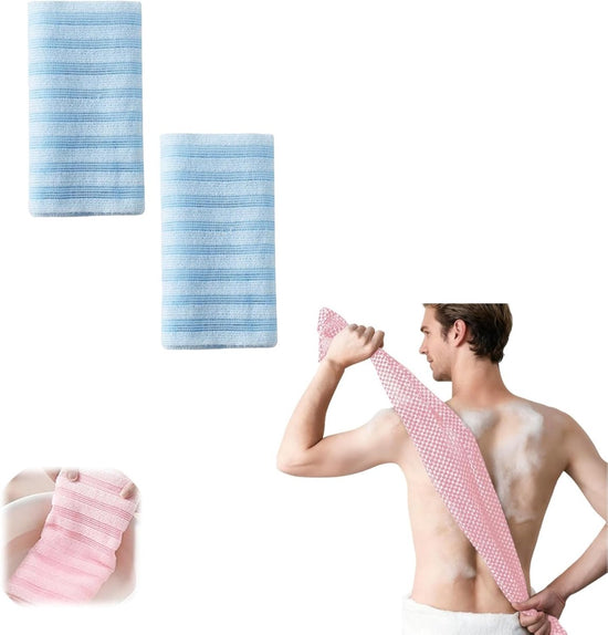 Back Scrubber Set | 2-Piece Exfoliating Shower Towel | Extra Long Exfoliating Washcloth for Men and Women - Scrub Cloth for Body Cleansing and Massage (Blue)